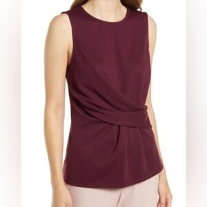 Halogen burgundy Asymmetrical Wrap Tank Top